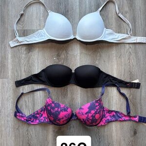Victoria's Secret White, Black, and Pink Bra Trio